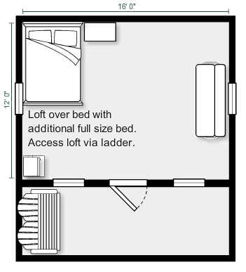 Regular cabin with loft floor plan showing main level sleeping area and loft space