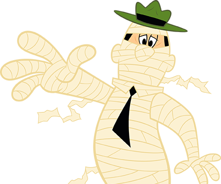 South Haven Jellystone Park™ Halloween Mummy Character – Spooktacular Weekends Halloween mummy character at South Haven Jellystone Park™ reaching forward during Spooktacular weekends